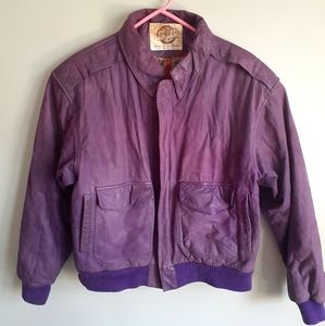 Purple Genuine Leather Bomber Jacket